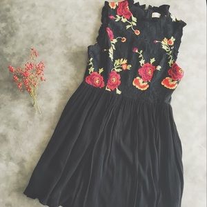 Black floral embroidered dress